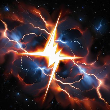 mad-nbla, lightning bolt symbol shaped nebula, ultra realistic, complementing tones