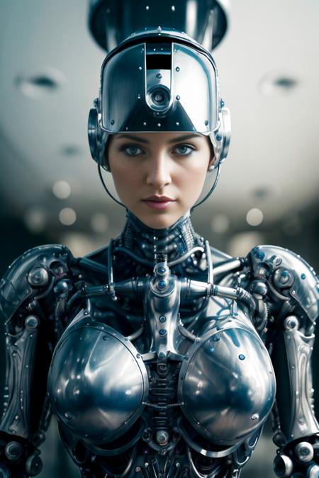masterpiece, photo realistic, best quality, a raw photo of a steel cyborg girl, Classic headshot posebiomechanical, mshn robot, hyper realistic, intricate design, (insanely detailed:1.4), (extremely fine details:1.35), Extremely sharp lines, cinematic lighting, Photorealistic, a detailed masterpiece by Ralph McQuarrie,Agnes Cecile <lora:mshn:0.7>