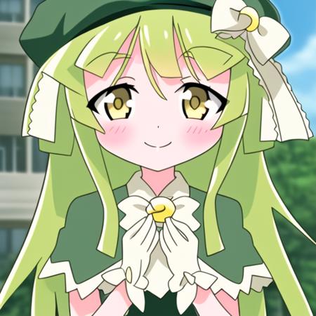 luna tsukuyomi gloves green hair hat long hair white gloves green headwear brooch green capelet claws choker animal hands monster girl wolf ears