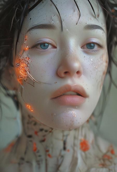 (Soft Lighting Photography by Mimoza Veliu and Mario Giacomelli:1.2), Photo of TWbabeXL01, NSFW, Yuri Shwedoff,Robert Zemeckis, Kim Ki-Duk 1girl (cyborg:1.3, Geisha ghost in shell:1.5),(The cyborg's face is open and revealed and demonstrates the internal mechanisms:1.45), (by Tony Conrad:1.05) ,Biopunk, (by Hito Steyerl:1.15), shallow depth of field, vignette, () (Fujicolor Superia X-TRA 400:) (Light tracing) (Dramatic lighting)