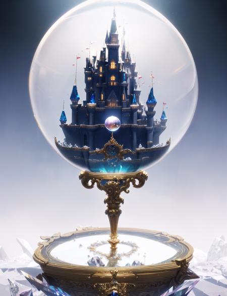 Masterpiece, stunning, super detailed, highest quality, uniform 8K wallpaper, illustrations,(crystal ball close-up),
(solo:1.3)+(One huge crystal ball)+(High transparency crystal ball perspective),
(1 white crystal-sculpture-castle inside of crystal ball:1.4)+((detailed white crystal-sculpture-castle floating above the clouds) and(no gravity:1.3)and (some snow flying under crystal-sculpture-castle) and (highly transparent crystal-sculpture-castle))+(no gravity:1.3),
(intricate details:1.2),fantasy, fairy tale world,Light leakage, detailed details glow,(ray tracing),(Realistic:0.7), (3D:0.7), (OC renderer:0.7), best lighting, masterpiece, best quality,