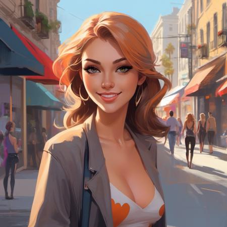 concept art of  a gorgeous girl, flirting in the street