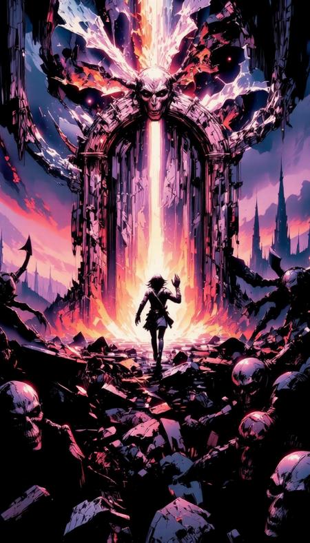  score_9, score_8_up, score_7_up, score_6_up, 8k, hd, master piece. A dimensional magic portal, set vertically, to a magical fairy land. On the front a very dark and full of demons scenario. Very wide shot. There's a person running to the portal as escaping from something. Mystic, abstract, fantasy  embedding:badhandv4.pt   embedding:easynegative.safetensors  bo-exposure,  in the style of cksc, nistyle, DGLO style.