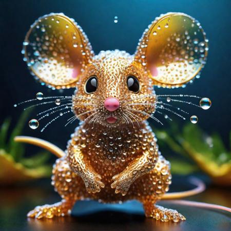 Creative image generation of a cute mouse made of water drops ,beautiful:1.4), (intricate details, masterpiece, best quality:1.4),dynamic pose