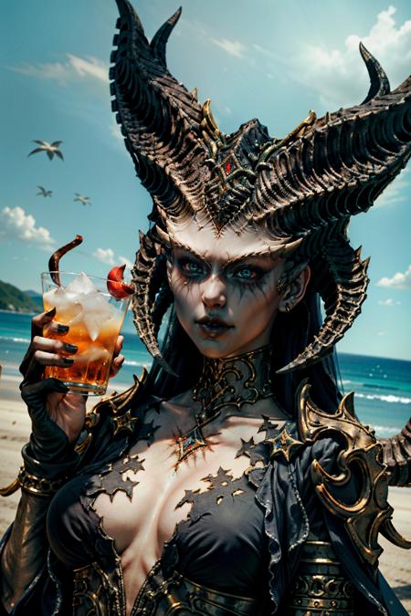 (masterpiece, best quality)
LilithDiablo,  1girl, looking at viewer, horns, black eyes, colored skin, demon girl, demon horns, black sclera, at the beach, holding a cocktail, cowboy shot
<lora:epi_noiseoffset2:1>,  <lora:add_detail:0.7>,   <lora:LilithDiablo:1>