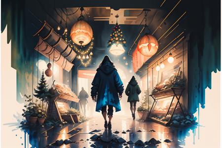 miaobishenghua ,christmas, lights,hyperrealistic, octane rendering, stoic cinematic, 4k epic detailed, watercolour,  wes anderson,cat:2, <lora:miaobishenghuav2:1>  <lora:gachaSplashLORA_gachaSplashFantasy20:1>