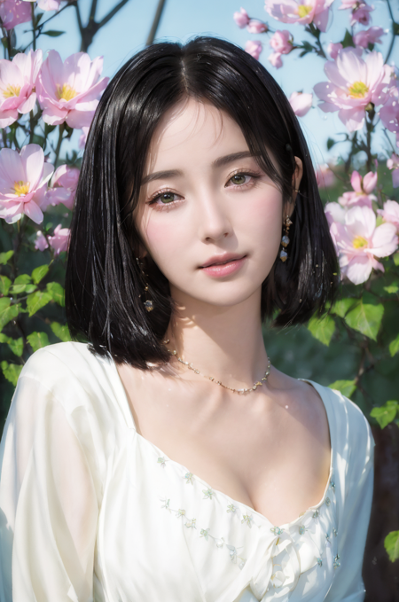 best quality, masterpiece, (photorealistic:1.4),
1girl,short hair, princess, black hair, 
Floral motifs, luminous skin, enchanting gaze, embellished attire, natural lighting,  shallow depth of field, romantic setting, dreamy pastel palette, whimsical details, captured on film, <lora:Sohee-02:1>