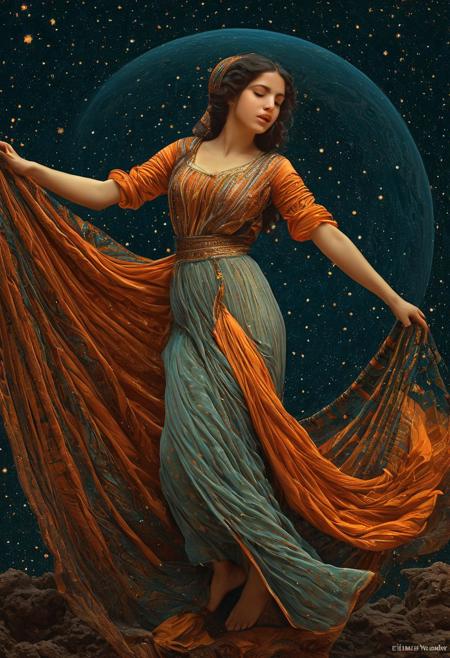 Persian Girl.(digital art in style of oil painting:0.1), artstation, (art by Elihu Vedder and lisabeth Vige Le Brun:1.1),
automated and interplanetary atmosphere with soft particles,
remarkable opus with detailed details, Abstract specters dance through the cosmic ether, weaving tales of ephemeral existence.,
(flecked and bluish-orange colors:0.2),  (center composition:0.1), (paint strokes:0.1),
<lora:xl_more_art-full_v1:0.5> <lora:add-detail-xl:1>