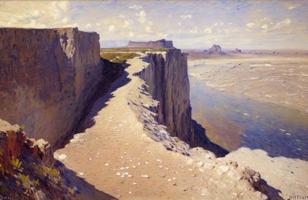 Cliff/Bluff, (impressionism:1.15), salt flat, (jeremy mann:0.9), rural, scenery,scene painting,a painting,