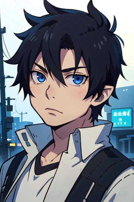 rin_okumura black hair blue eyes