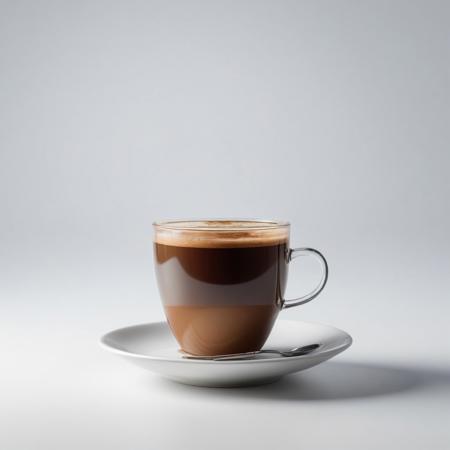 Hyperrealistic picture of a cup of coffee on a White background, side view, soft lights, highly detailed, high quality photography, 8k