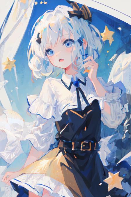 <lora:xingtong_2d:1>, xingtong, 1girl, blue eyes, white hair, okappa haircut