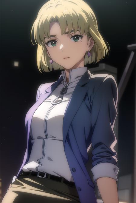 ritsukoakagi, <lyco:ritsuko akagi rebuild-lyco-nochekaiser:1>,
ritsuko akagi, short hair, blonde hair, mole, mole under eye, (parted bangs:1.5), (green eyes:1.5),
BREAK lipstick, skirt, jewelry, pantyhose, earrings, belt, pencil skirt, labcoat, shirt, purple shirt, turtleneck, zipper,
BREAK indoors, laboratory,
BREAK looking at viewer, (cowboy shot:1.5),
BREAK <lyco:GoodHands-beta2:1>, (masterpiece:1.2), best quality, high resolution, unity 8k wallpaper, (illustration:0.8), (beautiful detailed eyes:1.6), extremely detailed face, perfect lighting, extremely detailed CG, (perfect hands, perfect anatomy),