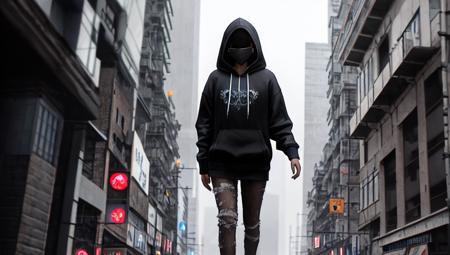 (high quality, best quality, hi res), (ultimate phtoreal  cyi style Concept Art), (dynamic compose, charcter, hoodie):2.0, (dark atomosphere, cyberpunk city ):2.0 , (Ray traching, Lumen, highly detailed digital painting, 8 k, realistic, hyperdetailed photorealistic, volumetric, intricate detail),