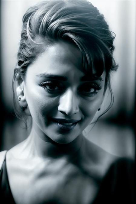 <lora:add_detail:1>,  <lora:GoodHands-vanilla:1>, <lora:madhuri-01:1> madhuri dixit,smile,  portrait, Low-key lighting with a single spotlight on the subject (Low-Key Spotlight).,sub surface scattering, detailed skin,  Convoluted Water Reflection, walker evans,zoom layer