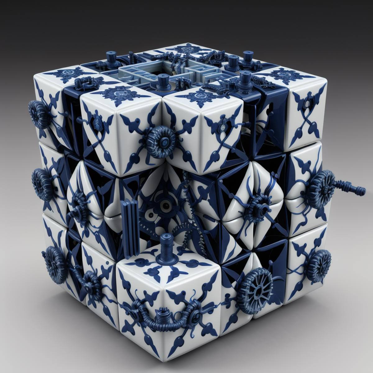 Realistic blue and white porcelain art style image by Isomorphi