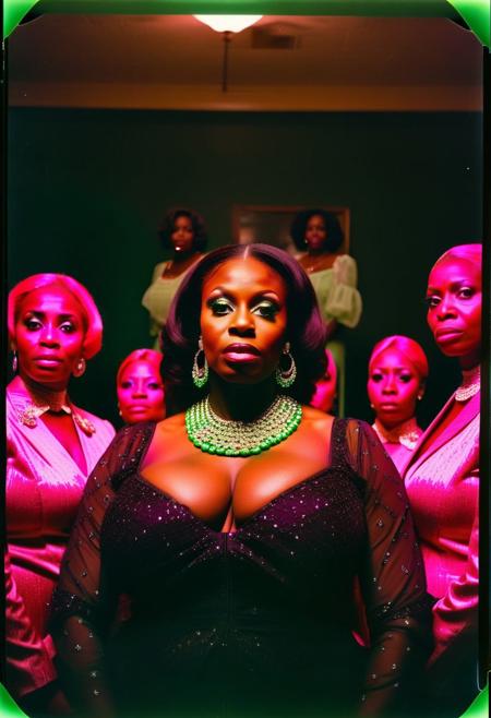 ()Hyoer Realistic:2.0)Polaroid picture of 
a hyper realistic Movie Still of (80 years old ((busty:1.3)) (((african american))) women) 
 of a group of stern, suited College Board of Trustees (Standing exposing large breasts ), their (possessed glowing eyes:1.70) glazing over as they fall under the hypnotic spell of a circle of Alpha Kappa Alpha Sorority Sisters.
The  (80 year old busty african american sorority sisters standing in front of the Board, resplendent in their pink and green attire:1.85) , gaze intensely at the trustees, their hands weaving intricate patterns in the air as they chant in unison.( The trustees' faces slacken, their pupils dilating as they succumb to the sisters' mesmerizing power:1.65)
(In the background, a giant budget spreadsheet displays a rapidly increasing total, the numbers spinning wildly out of control as the trustees, now completely entranced, nod in unison to allocate infinite funds to the Greek Life budget.:2.00) (Capture the surreal, mind control::2.80)
(her deeply pigmented ebony skin), (big hard nipples:1.30), (the largest macromastia tits), (extremely colossal boobs:2.6), (ultra busty hyper bimbo), (flawless boobs), (oiled nipples), (giant large dark areolas), (giant large black areolas), (very large and round areolas ), (giant areolas completely covering the breasts), (stiff long nipples),