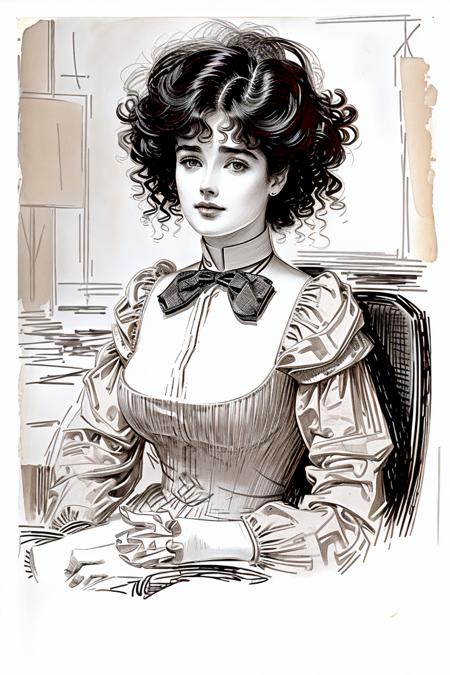 portrait of a secretary typing by Charles Dana Gibson <lora:cdg_v2:1> g1bs0n