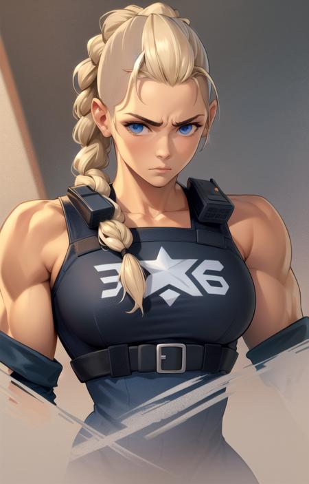 masterpiece, best quality, 1girl, solo, mature female, detailed face, detailed eyes, intricate details, braid, policewoman, gloves, looking at viewer, furious, muscular female, broad shoulders, ((cartoon)), (((realistic)))