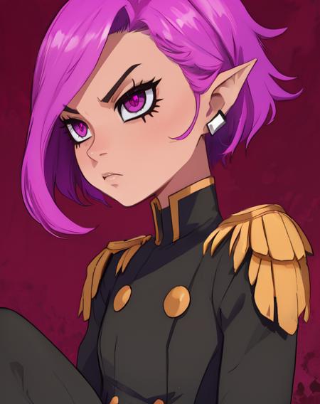 Psychic,short lavender hair,pink eyes,pointy ears,serious,flat chest,
sitting,upper body,
small earrings,black uniform with long sleeves,
military base,night,
(insanely detailed, beautiful detailed face,beautiful detailed eyes, masterpiece, best quality),<lora:Psychic-10Dv8:0.8>,