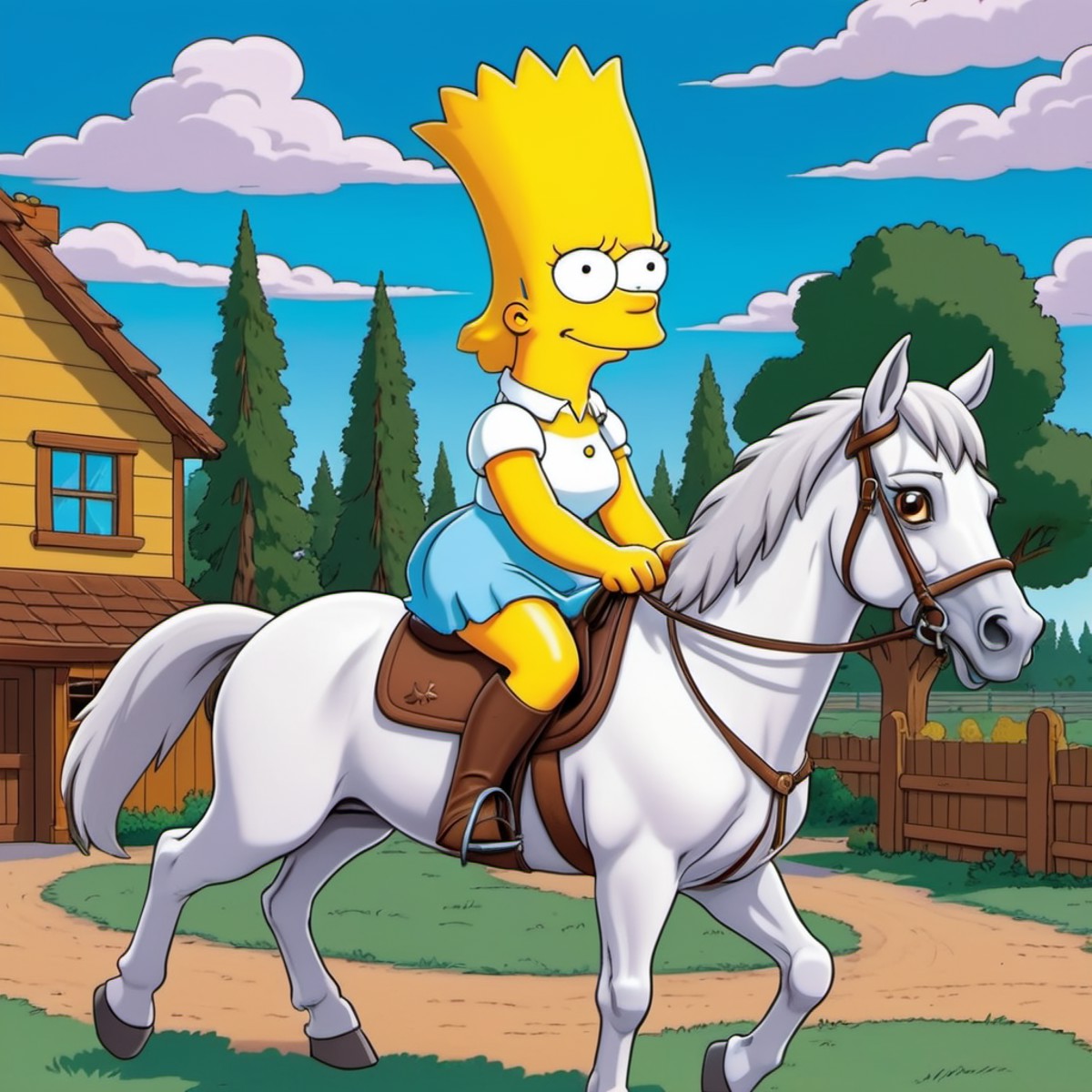 a pretty girl riding a horse, the simpsons cartoon
