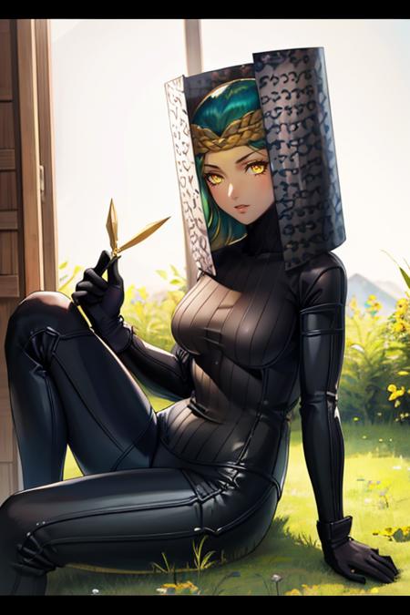 masterpiece, best quality, village, grass
<lora:zs_Atropos:1> atropossmt, green hair, bodysuit, yellow eyes, gloves