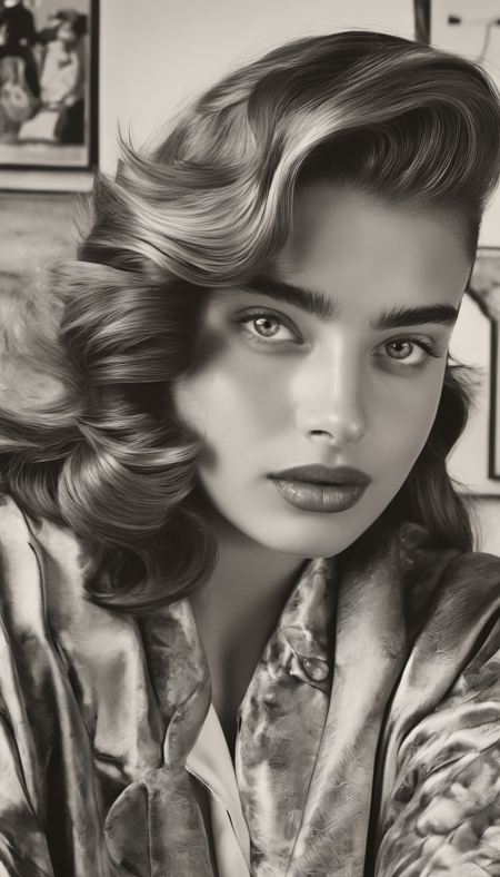 noa kirel face focus, wearing bobbysoxer's bouncy blouse looking 1940s teen craze ankle-showing, closeup, centered, facing viewer,  [cartoon, vector art, anime :realistic, real life, hyper realistic:0.15],
undercut, Grisaille painting, incredibly detailed,
masterpiece, beautiful, young, professional, photo, high quality, highres <lora:noa_kirel_sdxl_1.0:1>