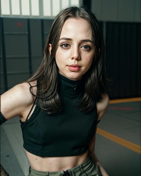 ChzElizaDushku, close-up, RAW photo of 1girl, solo, focus face, wearing edgGrunge fashion, cargo pants, off shoulder turtleneck, serious expression, withering sarcasm, pervasive ennui, dynamic pose, deep shadows, artistic composition, perfect shading, (detailed skin, perfect eyes), (hyperdetailed:1.3), (masterpiece, best quality:1.5), edgGrunge,