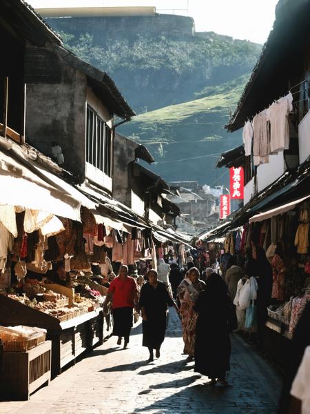 photograph of  a street with many open air shops <lora:add-detail-xl:1.9>