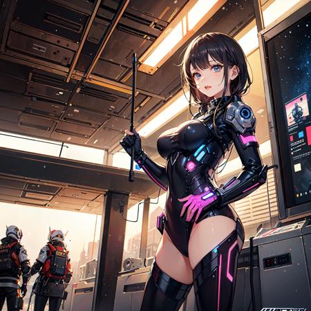 cyberpunk, best quality, extremely detailed, detailed background, anime, 1girl, young girl, short girl, scifi, spaceship, space