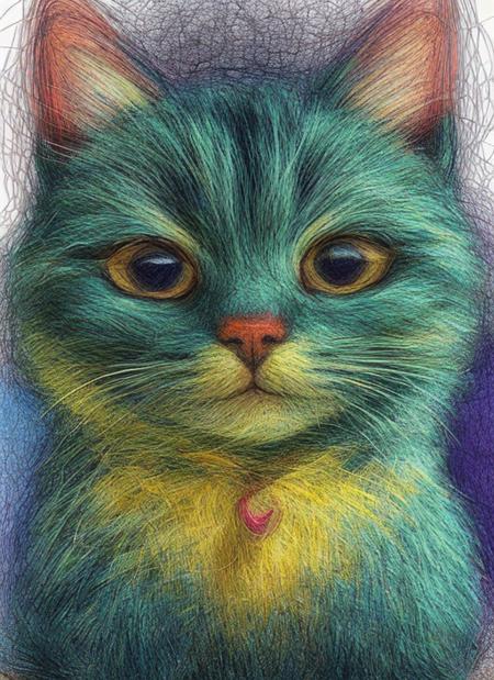 a rainbow cat, Scribbled Pattern, (Masterpiece:1.3) (best quality:1.2) (high quality:1.1) <lora:rabisco:1.05>