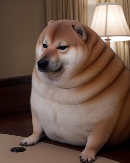 <lora:Round_animal:.9> a cinematic close up of portrait of huge round obese rotund, circular, round animal, cheems shiba inu indoors sitting at a poker table, in a dimly lit dark casino, smokey smoggy crying eyes sparkling tears <lora:Cheems_50_2-000001:.9>