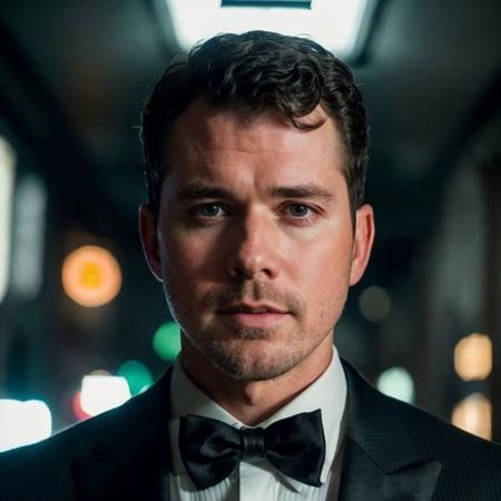 DSLR photo of markemiller person using a tuxedo.face portrait.in blade runner.daylight.professional photography.high resolution.detailed photo.RAW.still film.f/16.uhd.hdr.4k <lora:markemiller_59400:1>