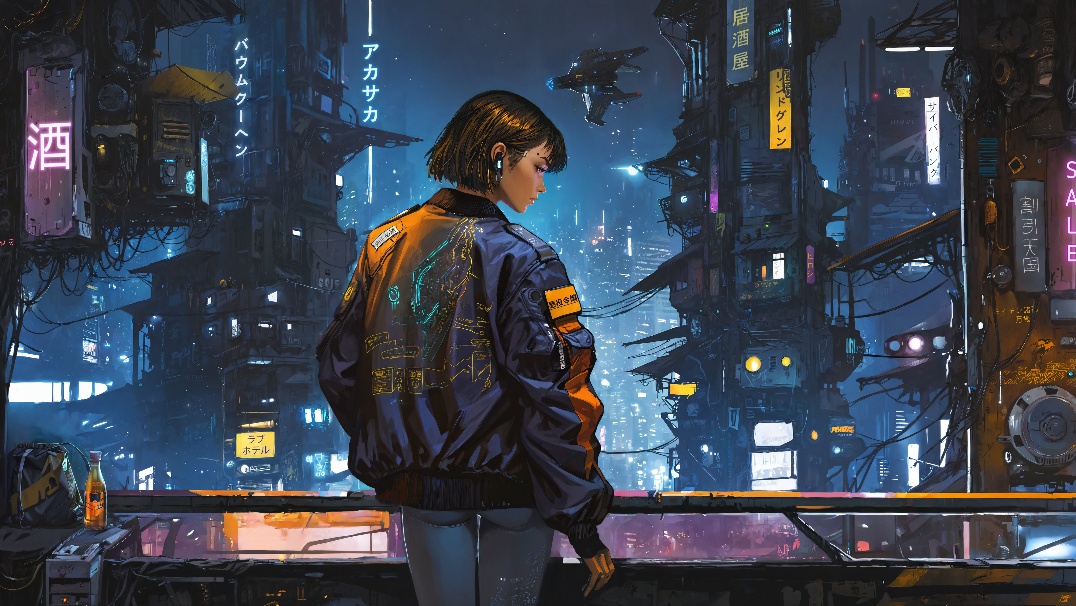 (best quality), ((masterpiece)), (highres), illustration, extremely detailed, solo, 1girl, bomber jacket, poor, cyberpunk,...