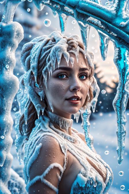 <lora:Xmas2:0.7> Xmas woman, ice covered with icicles, sparkling christmas, fantasy, cinematic