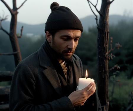 a man carrying a candle, by_andrei_tarkovsky, <lora:Andrei_Tarkovsky_Style-20 (1):1>