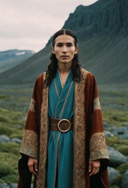 analog film photo hyperrealistic photography, raw-photo, 64k, full body shot, photo of an androgynous woman, young androgynous elf man , inuit ethnicity , big nose, respectable arch mage garment robe, fantasy setting, intricate hair design
, frontal, cinematic light, perfect face,  . faded film, desaturated, 35mm photo, grainy, vignette, vintage, Kodachrome, Lomography, stained, highly detailed, found footage,