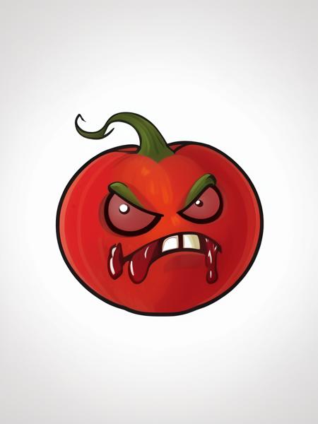 best quality, masterpiece, raw photo, 8k, cartoon, an tomato with evil face and blood ,pvz, <lora:pvz:0.9>