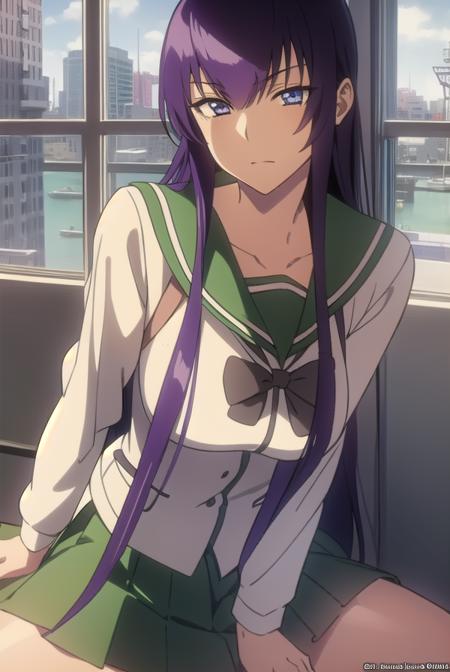 saekobusujima, <lyco:saekobusujima-LYCORIStest:1>,
saeko busujima, long hair, purple hair, (purple eyes:1.1), hair between eyes,
BREAK skirt, long sleeves, bow, school uniform, serafuku, green skirt,
BREAK looking at viewer,
BREAK indoors, classroom,
BREAK <lora:GoodHands-vanilla:1>, (masterpiece:1.2), best quality, high resolution, unity 8k wallpaper, (illustration:0.8), (beautiful detailed eyes:1.6), extremely detailed face, perfect lighting, extremely detailed CG, (perfect hands, perfect anatomy),