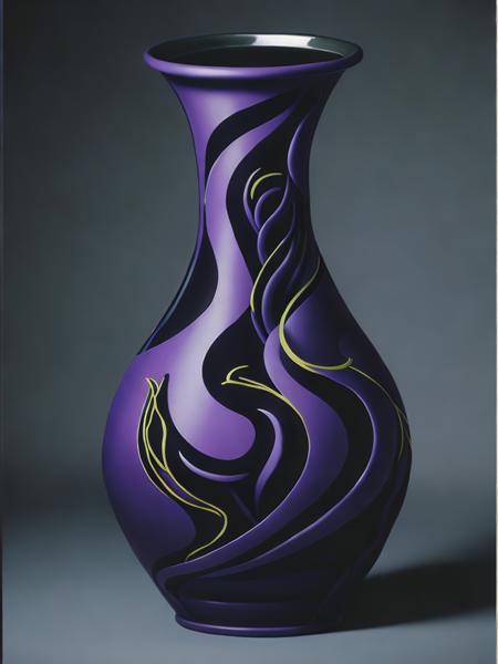 <lora:Dixit:1>a painting of a purple vase with a swirly design on it