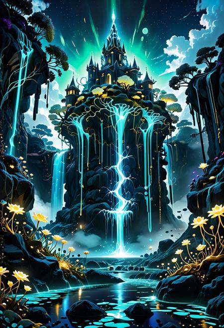 masterpiece, best quality, ultra-detail, extremely aesthetic, absurdres, high-quality, ethereal glow, mystical light, dreamlike atmosphere, otherworldly landscapes, subtle magic, translucent effects, shimmering particles, soft diffused lighting, cinematic composition, grand scale, expansive landscape, layered visuals, atmospheric depth, subtle atmospheric perspective in background,
A majestic, fantasy landscape digital painting of bioluminescent floating islands. **Color palette: Sky blues, misty greys, lush greens, soft golden and white bioluminescence, distant purple haze.** **Style: Grand, majestic, fantastical, serene, dreamlike, digital painting, atmospheric.** Verdant floating islands drift through a sky filled with glowing clouds. Waterfalls cascade into the abyss, their mist shimmering with bioluminescent particles. Strange, luminous flora blooms on the cliff edges, creating a serene and breathtaking airborne wonderland.
Anime style, cel-shaded, thick outlines, vibrant flat colors, stylized anime proportions, expressive lighting,
High quality, detailed, beautiful, futuristic, surreal digital art.
Virtual reality network core, floating holographic data cubes, cascading binary code waterfalls, glowing geometric constructs, light grid floor.
Digital landscape, cybernetic aesthetic, data streams, glitch effects.
newanimecore.