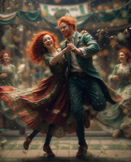 cinematic photo, a man and woman dancing, sexy woman, (woman red hair:1.7), ((man with White beard and gray hair)), blue eyes, ireland symbols, green dress,  (green clovers <lora:glowingdust_20230806143817:0.6> photo_scale),  <lora:emotion_happy_slider_v1:3>,  <lora:WowifierXL-V2:0.7>,  <lora:breastsizeslideroffset:0.4>, <lora:add_detail:0.5>,  <lora:ClothingAdjuster3:-1>, 35mm photograph, film, bokeh, professional, 4k, highly detailed, best quality, instagram daily picture (masterpiece),((ultra-detailed)), (highly detailed CG illustration),(expressionless), (best quality:1.2), realistic8K UHD, High definition, High-quality texture, intricate details, absurdes, detailed texture, finely detailed, high detail, extremely detailed cg, High-quality shadow, photography quality, high detail, high quality
photographic,
fine texture,
RAW Photograph,
highly detailed skin with visible pores,
insane intricate detail,
8K, photography,
photorealistic,
realistic proportions, sharp