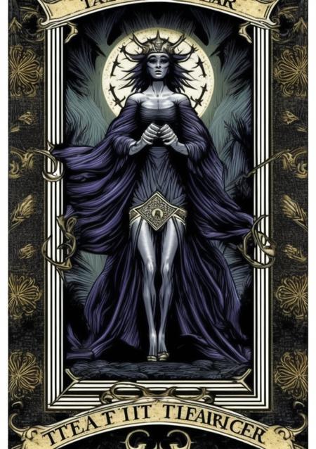 intricately decorated full border along the edges, top view of tarot card, death walker illustration, mysterious, rectangular border, trending on artstation by fabian perez