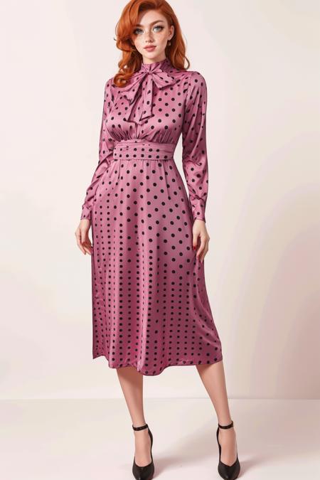 p0lkad0t,long sleeves,polka dot,pink dress,