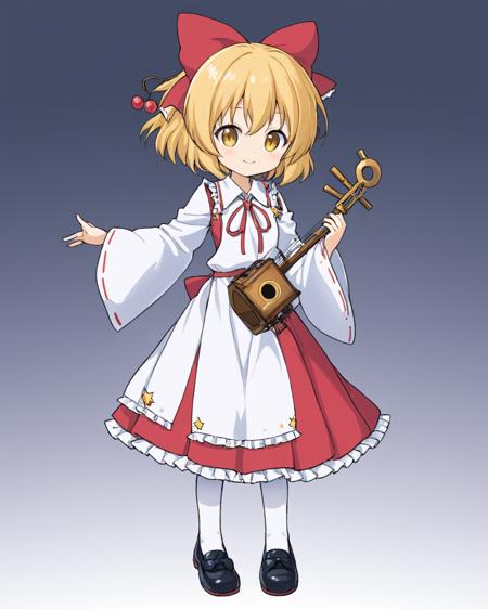 satsuki rin,1girl, solo, smile, white_background, wide_sleeves, long_sleeves, simple_background, closed_mouth, red_bow, full_body, white_shirt, hair_bow, red_skirt, holding_instrument, ribbon-trimmed_sleeves, shoes, black_footwear, bow_\(music\), red_ribbon, white_socks, looking_at_viewer, apron, frills, white_skirt
<lora:satsuki_rin_image186_2023-12-11:1>,star-shaped_pupils,symbol-shaped_pupils,. gorgeous,key visual, vibrant, studio anime,award-winning, professional, highly detailed,high budget, cinemascope