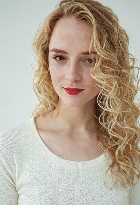 ASCII oil portrait of a girl with extremely small breasts, (nipple outline, pokies under shirt:1.4), long blonde wavy hair, extremely beautiful woman, narrow face, model,  red and white clothing, wearing tight sweater, simple background, gradient background, pale skin, white girl, detailed skin, looking at viewer, small smile, cinematic, great shading, moody slighting, (by Hope Gangloff:1.2),