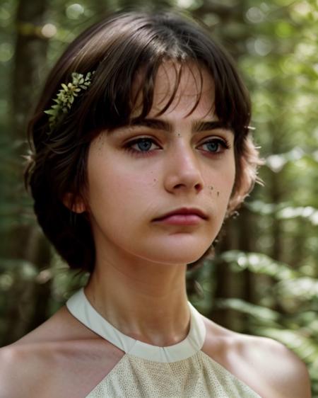 (AlSe:0.8), A woman in a summer dress, against the background of a forest, close up, eye contact <lora:i65_Re_768AlSe_100_128_Cap:0.7> <lora:DetaliSlider:2>, maximum details