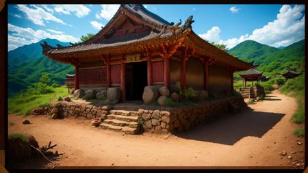 best quality,masterpiece,highly detailed,ultra-detailed, <lora:neg4all_bdsqlsz_V3.5:-1>   
a house, no humans,outdoors,blue sky
east asian architecture, 
  <lora:old_village_last:2>, photograph, 50mm . cinematic 4k epic detailed 4k epic detailed photograph shot on kodak detailed cinematic hbo dark moody, 35mm photo, grainy, vignette, vintage, Kodachrome, Lomography, stained, highly detailed, found footage, breathtaking ,award-winning photo, professional, highly detailed