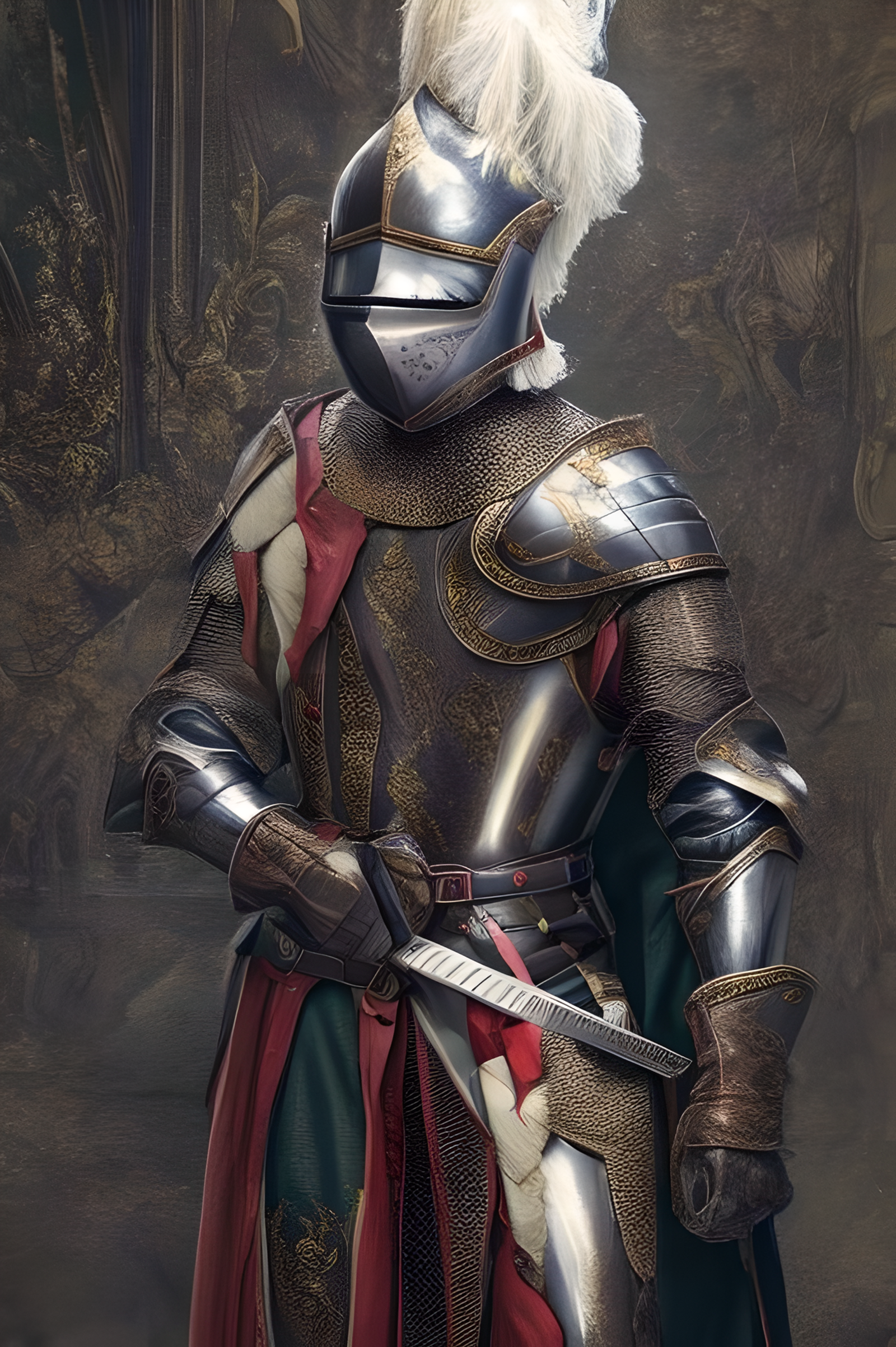 A Knight in Full Armor holding a Sword.