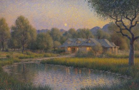 (impressionism:1.1), (bob layzell:0.7), grove ,thicket ,ranch , scene painting,a painting,scenery,